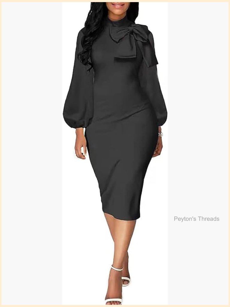 Women's Bishop Sleeve Bodycon Midi Dress Floral Print Work Casual